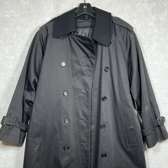 Burberry Trench Coat Womens 8 Black Full Length Nova Check Removable Lining - Picture 6 of 16